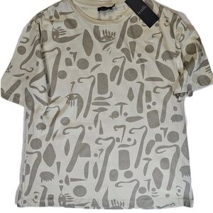 Truth Shirt Mens Large Beige Abstract Graphic Crewneck Short Sleeve Cotton